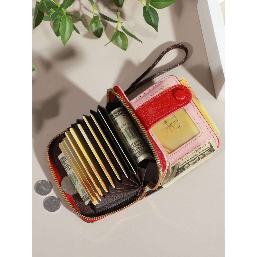 Mini Women Double Zipper Solid Color Holder, RFID Faux Leather Multi Card Slot Wallet, Versatile Clutch Purse C260304