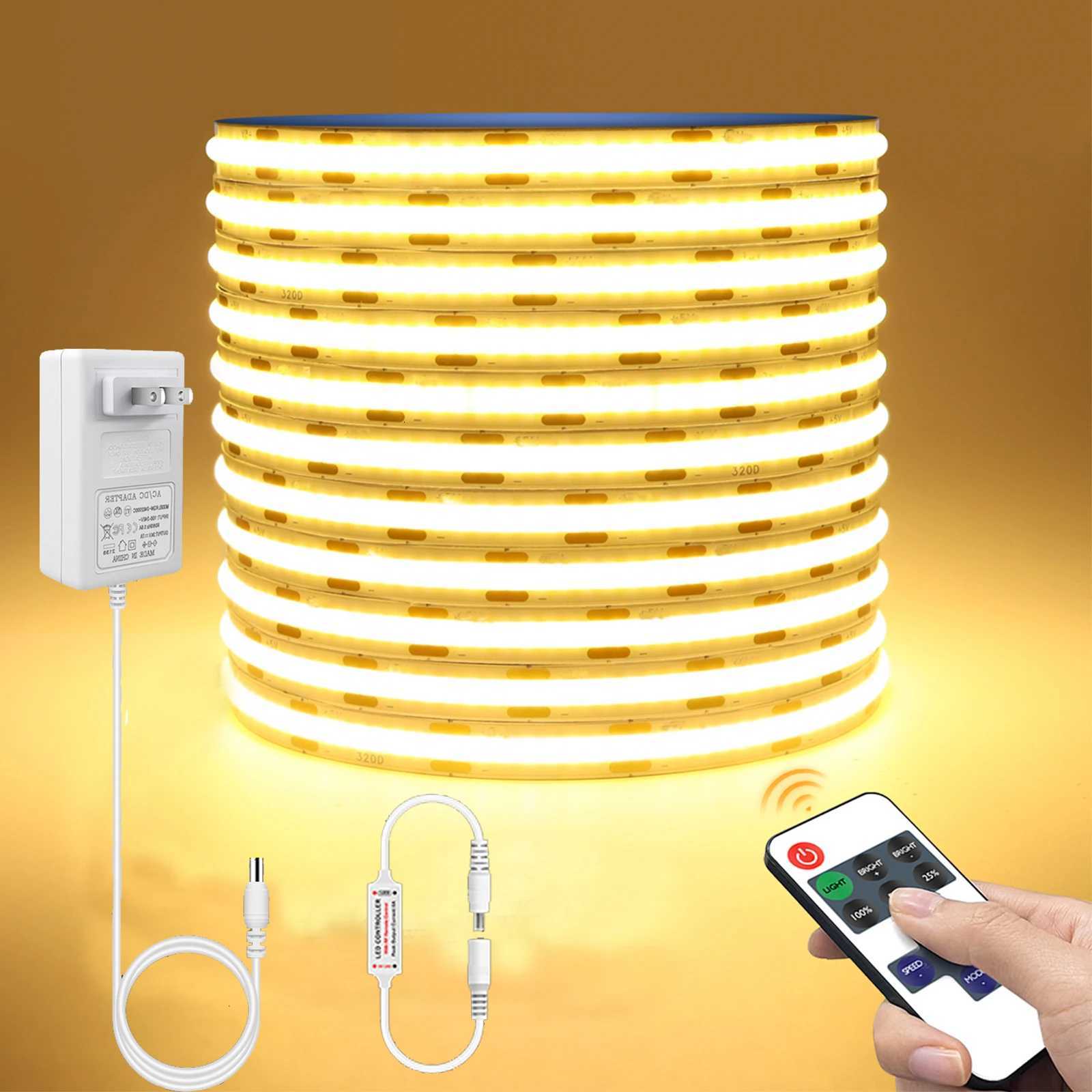 1-10M 24V COB LED Strip Light Dimmable RF Remote Control 320LEDs/M Tape DIY TV Mirror Backlight Kitchen Room Decoration Lighting H260304