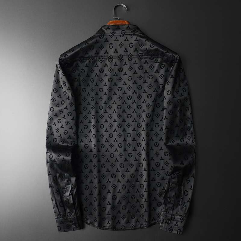 Fall fashion long-sleeved button-down solid-color large-sized business casual shirt for men