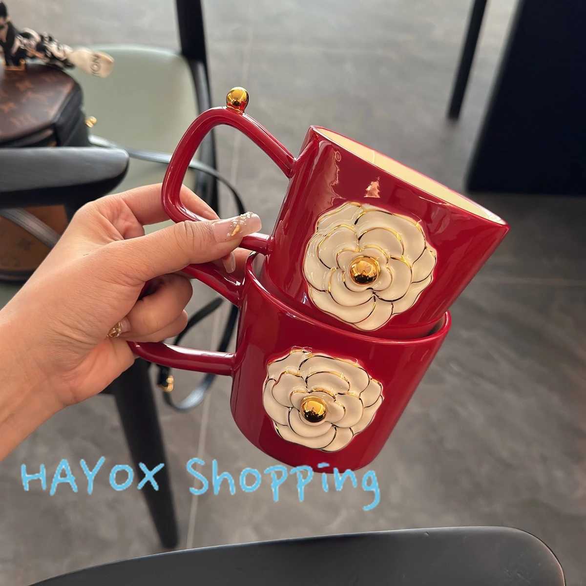 Vintage Floral Relief Ceramic Mug Exquisite 3D Embossed Cafe Coffee Cup Set Ornament with Handle Home Kitchen Drinkware SetT260304