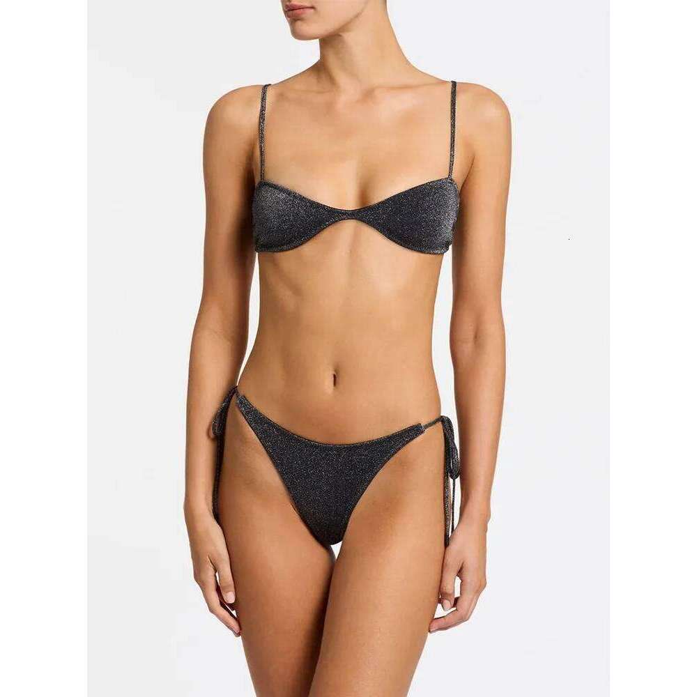 Black Shiny Women Bathing Suit Brazilian Beachwear Split Swimsuit with Chest Pads Thong Tiny Mini Bikini Y260303