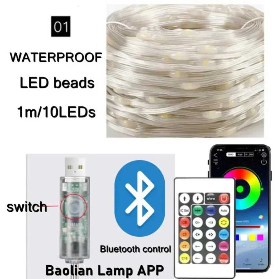 5M20M 5V USB WS2812B Bluetooth LED String Fairy Lights Dreamcolor RGB IC DIY Party Festival Tree Lights Wedding Decoration Lamp H260304