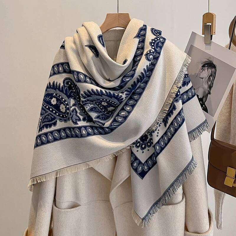2025 Women's Luxury Brand Cashmere Scarf - Ethnic Printed Tasseled Winter Shawl, Pashmina Wrap & Foulard Poncho XJ260304