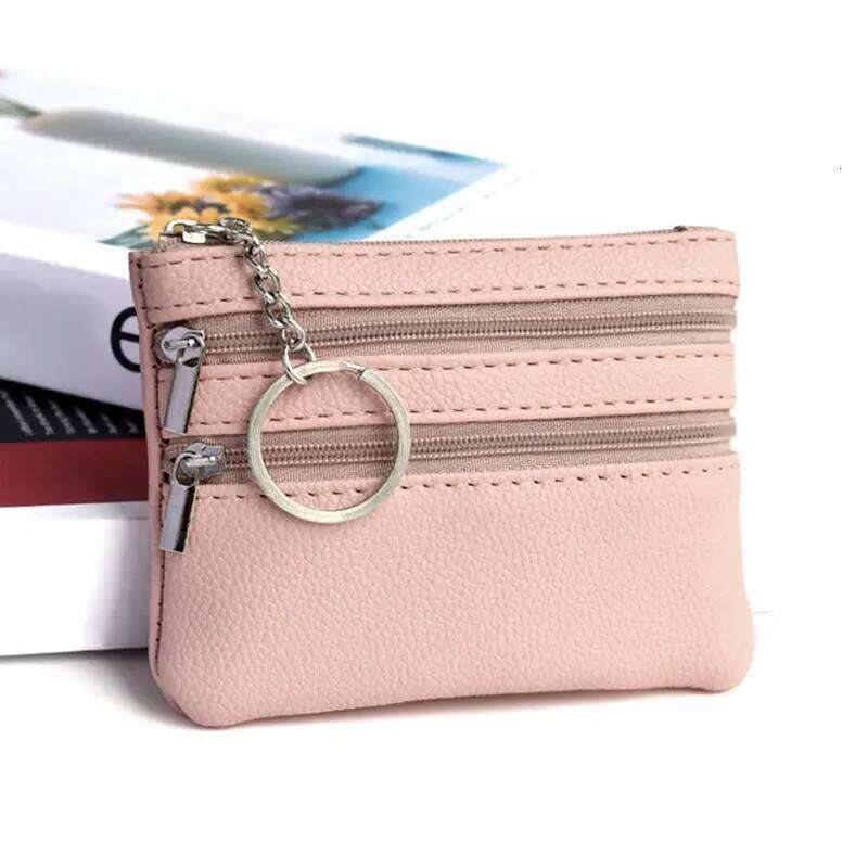 Mini Leather Wallet Pouch - Card Coin Key Holder Zippered Purse Gift Fashion Black Compact Organizer C260304