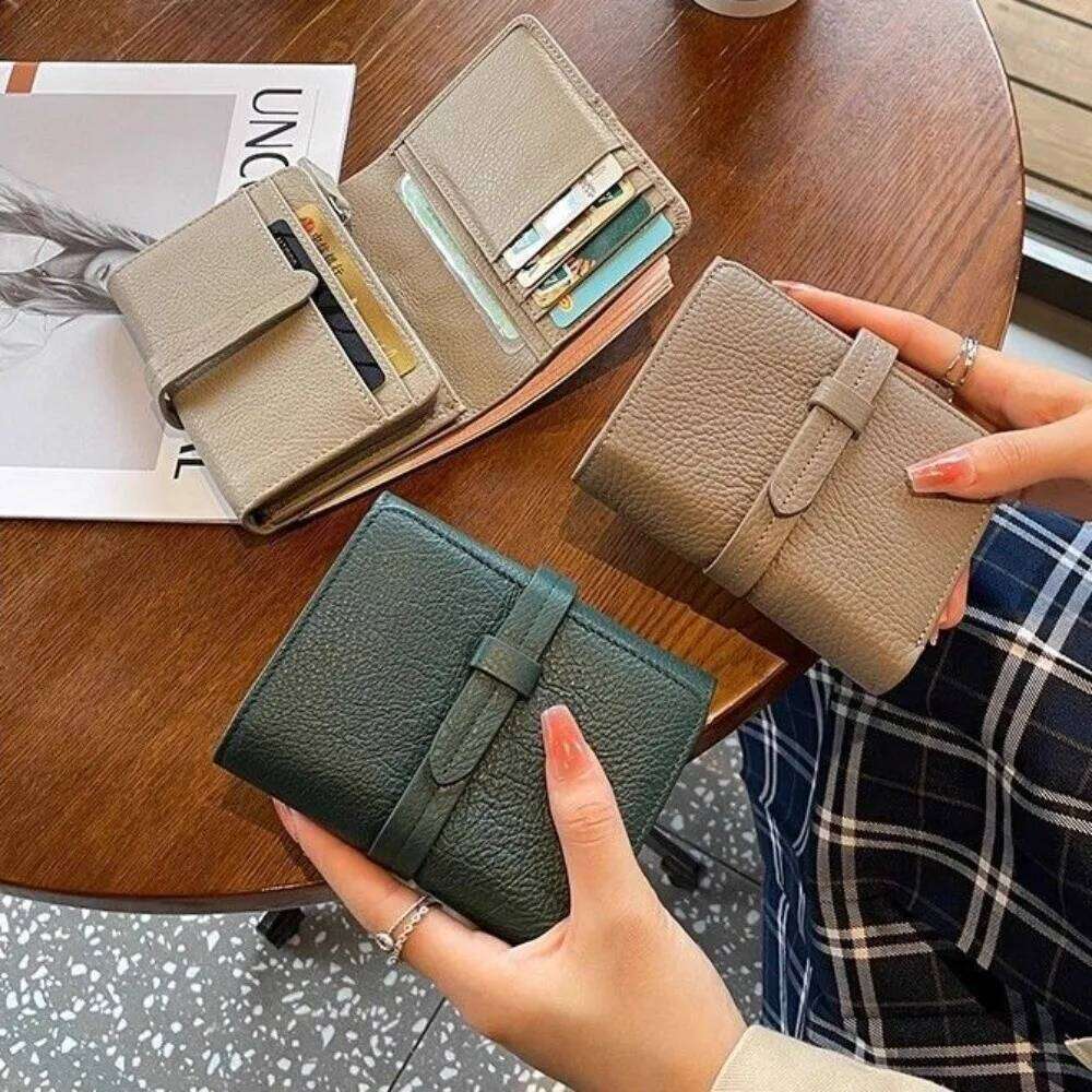 PU Leather Women's Purse Solid Color Large Capacity Short Wallet Folding Pull-out Design Card Holder for Women C260304