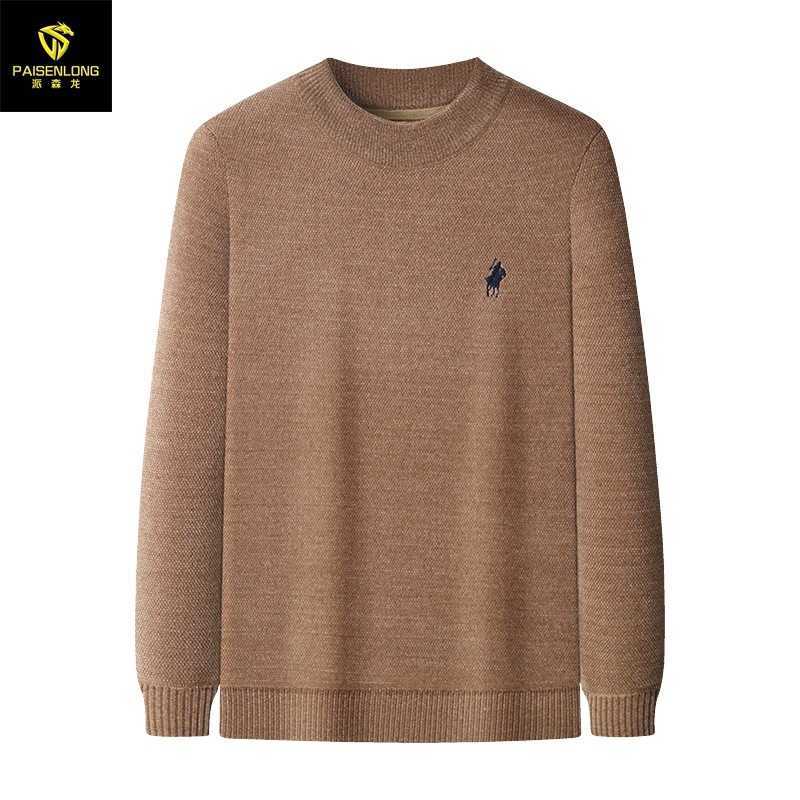 Design Mens Knit Sweater Mock Neck Bear Embroidery Warm Soft Pullover Thick Winter Business Hot-selling Mens Clothing X251106