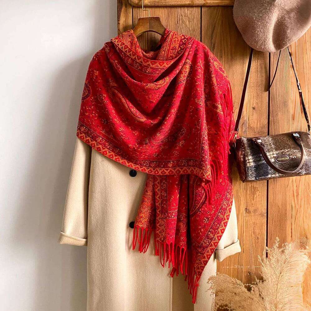 Bohemia Luxury Pashmina Hijab Scarf Long Muslim Paisley Print Cashmere Shawl Soft Turban Headband for Women XJ260304