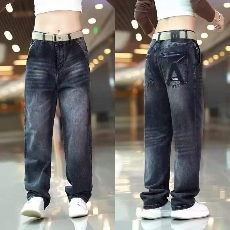 Autumn And Winter Black Jeans For Men Trendy High Designer Pants Street Embroidered Casual Men's Pants American Style Versatile Straight Pants With A Nice Drape