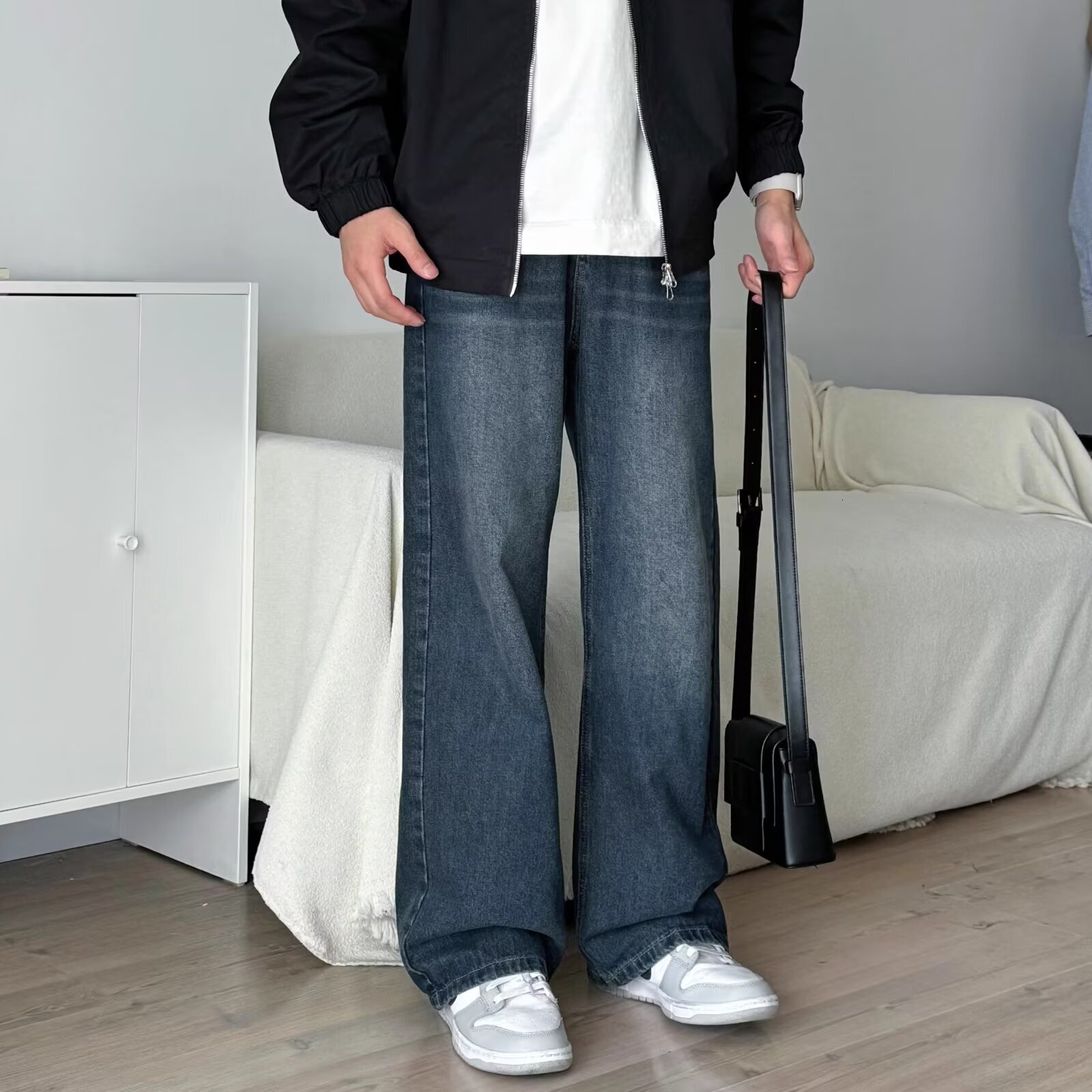 Spring And Autumn American Retro Blue Loose Straight High Street Jeans For Designer Pants Men Oldschool Cool Long Pants For Couples