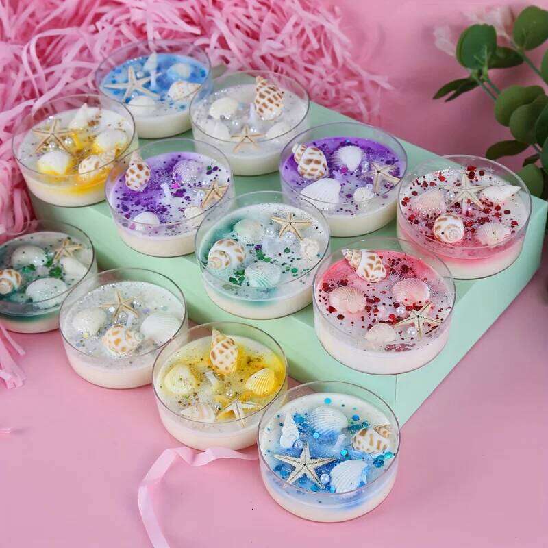 6 Piece Seashell Themed Scented Candle Set with Pearl Glitter Accents , Perfect for Valentine's Day and Graduation Gift W260304