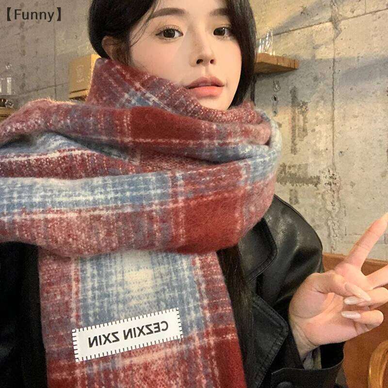 FunnyAutumn And Winter New Korean Plaid Women's Thick Atmosphere Warm Student Shawl Neck Scarf XJ260304