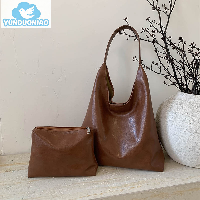 YUNDUONIAO new women's large capacity commuting bag, simple and fashionable retro handbag, casual and lazy personality crossbody bag