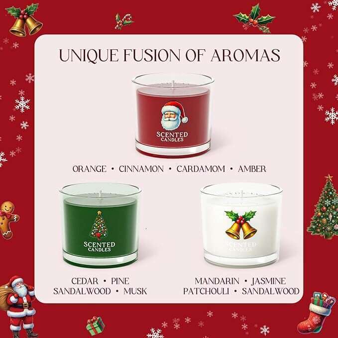 Cross-Border Amazon Christmas Glass Cup Scented Candle Gift Set 3-Pack Soy Wax Fragrance Bedroom Decoration W260304