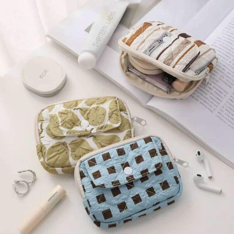 Women's Japanese Striped Polka Dot Cute Kawaii Sweet Coin Purses Compact Portable High Quality Card Key Storage Bag C260304