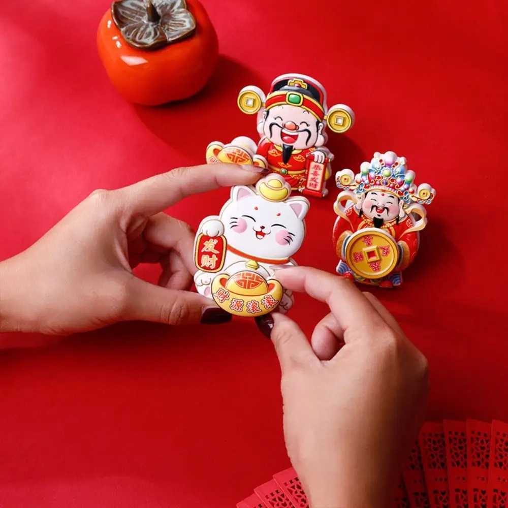 This interactive 3D lucky cat fridge magnet with a movable gold ingot brings double luck to your home decor.T260304