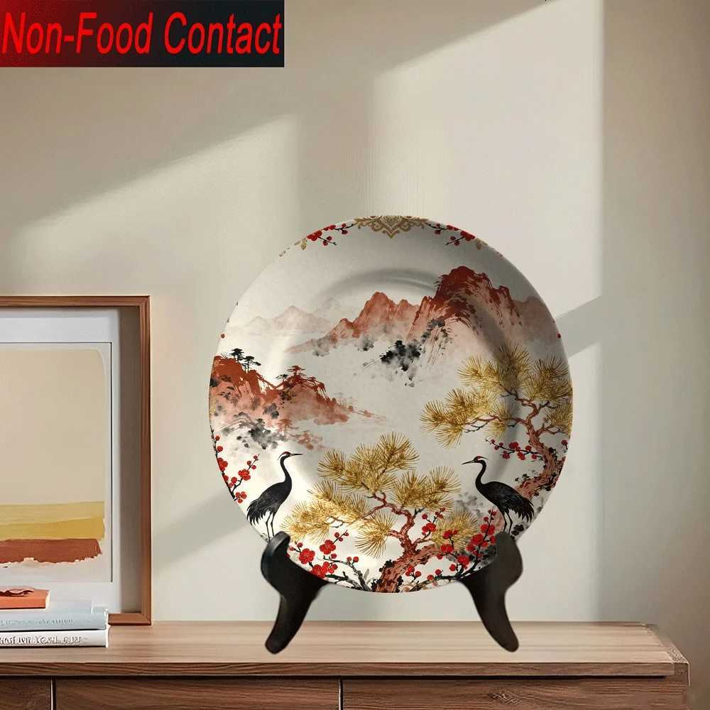 This traditional Chinese decorative plate with cranes and pine trees brings longevity and elegance to your home decor.T260304