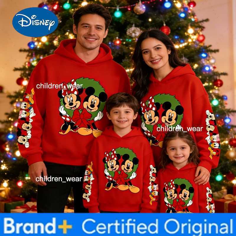 Disney Winter Christmas Mickey Pattern Long Sleeved Hoodies Families Festive Atmosphere Gift Men Women Family Parent-Child Sweatwear H260304