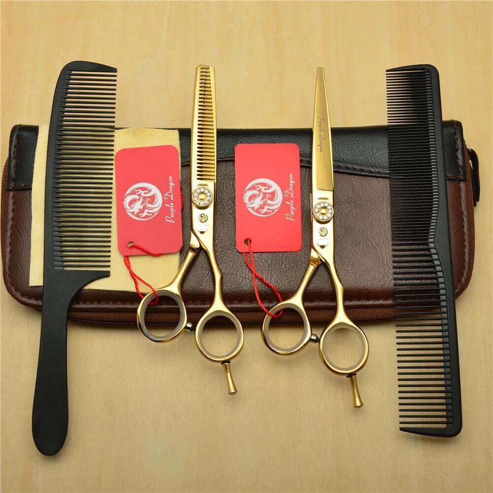 Professional Hairdressing Purple Dragon Japan 440C Gold Hair Cutting Shears Barber Thinning Scissors Dropshipping Z1020 H260303