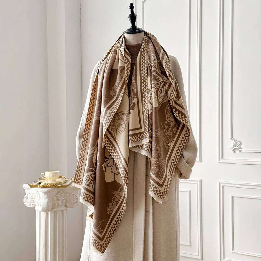 Women's Imitation Cashmere Flower Printed Scarf Lengthened Thickened Warm Shawl Winter Fashion Accessory XJ260304
