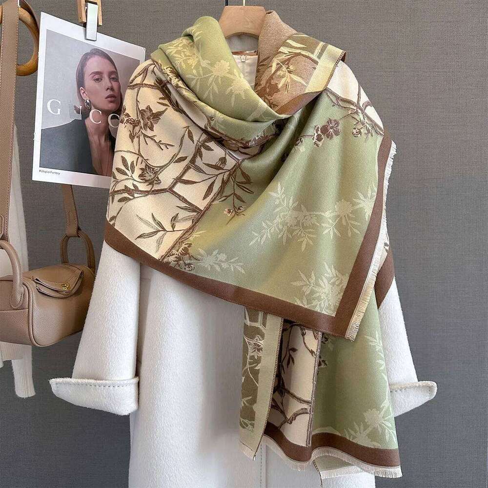 Winter Warm Scarf For Women Luxury Long Tassel Pashmina Shawl Faux Cashmere Warps Autumn Floral High Quality Blanket XJ260304