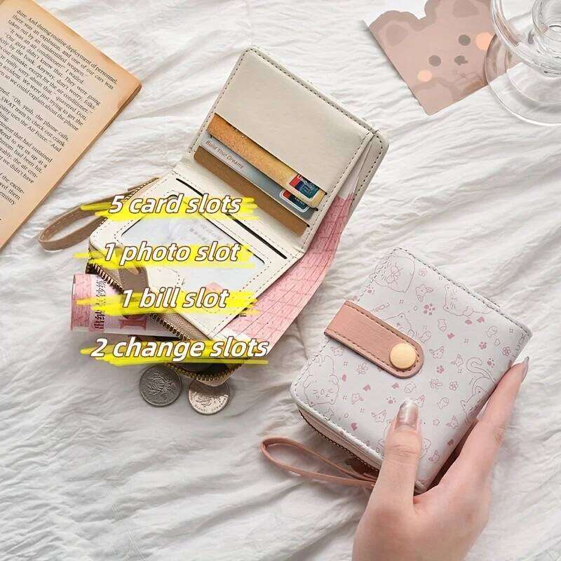 1pc Adorable Cat Mini Wallet - Lightweight Zippered Multi-Card Slot ID Credit Holder Gift for Teens Casual Trendy Multi-Color C260304