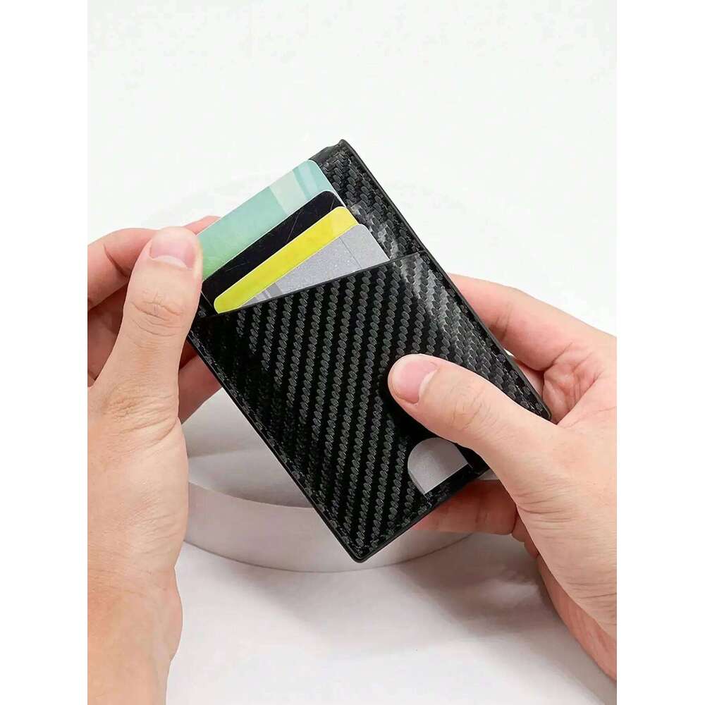 Rfid Carbon Fiber Leather Men Airtag Wallets Credit Holder for Air Tag Purse Black Luxury Minimalist Card Wallet C260304
