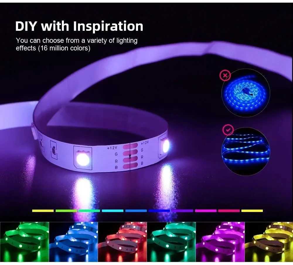 5050 USB LED Strip RGB 5V Flexible Tape Light TV Backlight Desktop Decor Dimmable Remote Control for Home Party Festival H260304
