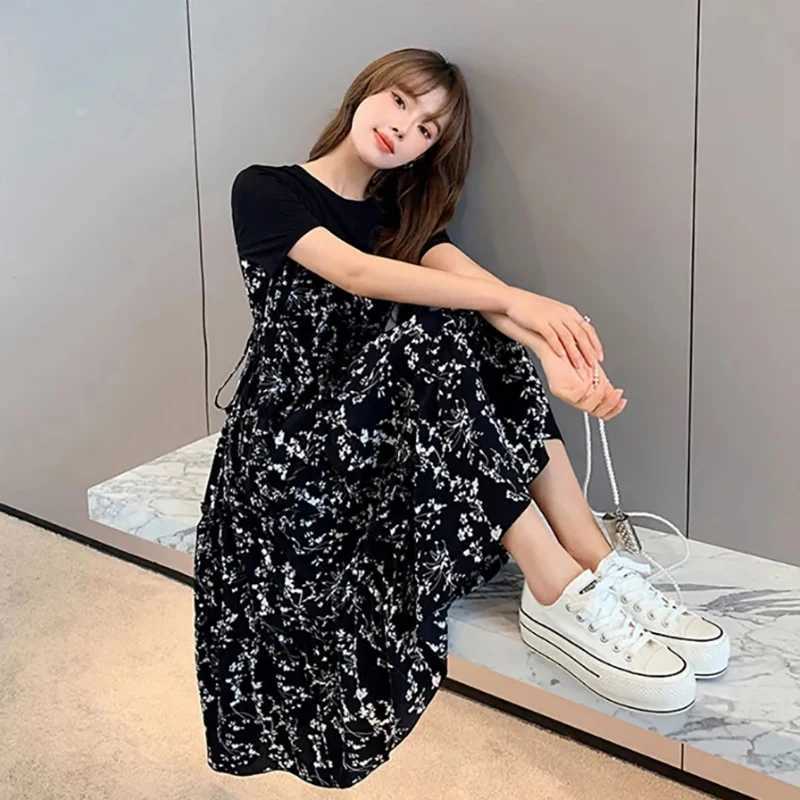 1pcs Women Dress Elegant Party Dresses Casual Dress Mid-Length Floral Printed Boho Casual Daily Chiffon Dress vestidos M260304