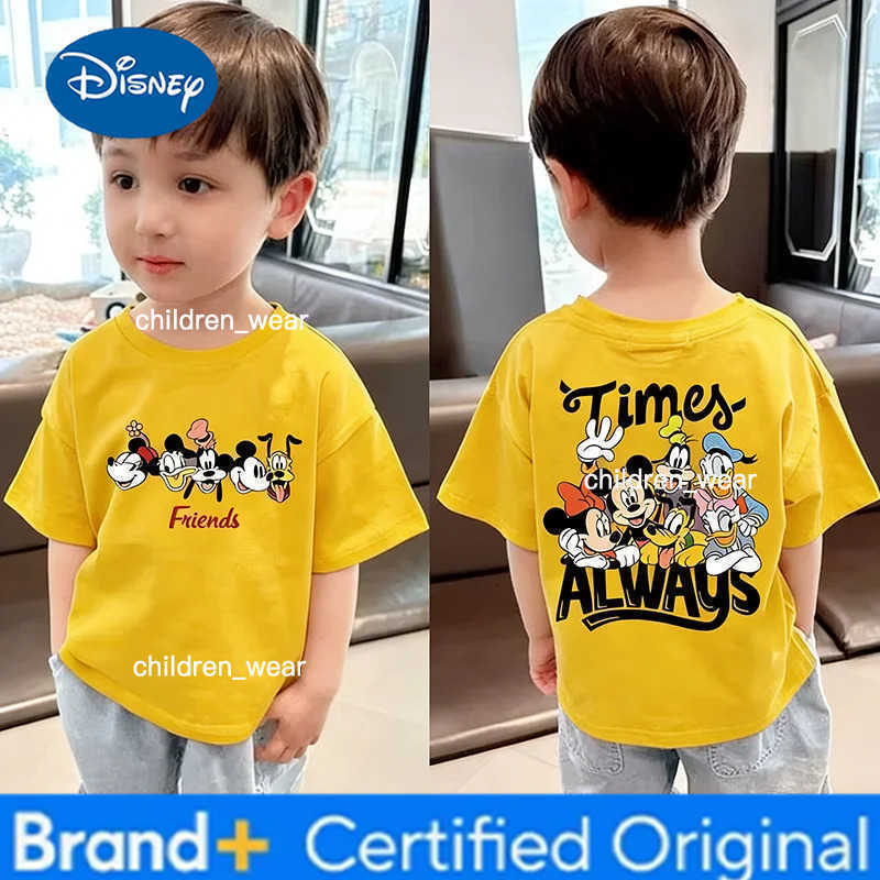 Disney Mickey and Friends Kids T-shirt 100 Cotton Time Never Stops Double-sided Printed Short-sleeved T-shirt H260304