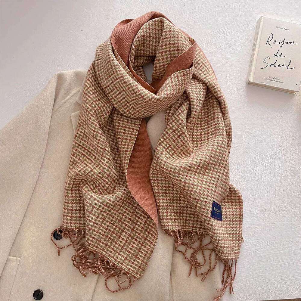 Long Thickened Warm Scarf For Women 50*200CM Tassel Pashmina Shawl Faux Cashmere Warps Autumn Winter Houndstooth Print Blanket XJ260304