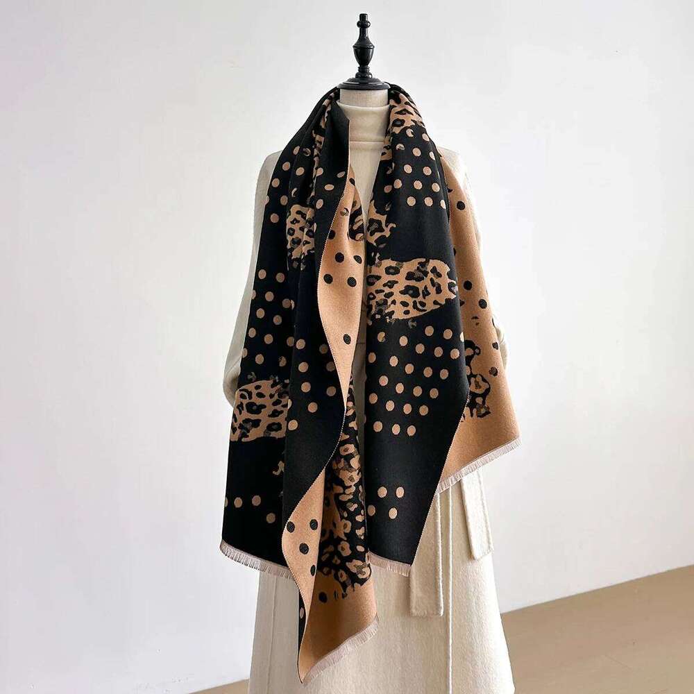 Ladies Thickened Winter Scarf Leopard Print Polka Dot Pattern Dual-Sided Faux Cashmere Jacquard Wool Pashmina Wrap for Luxury XJ260304