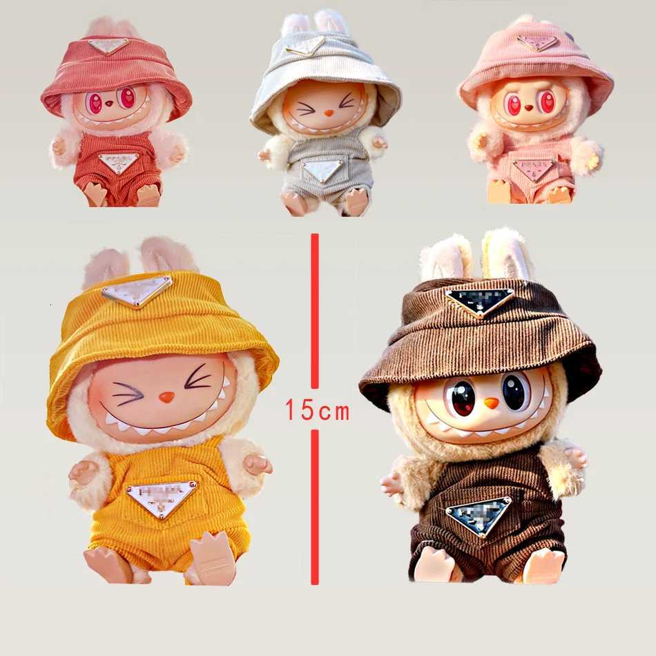 Labubu 17cm Korean Idol Outfit - Corduroy Jumpsuit & Bucket Hat Set, Kpop Style Doll ClothesT260304