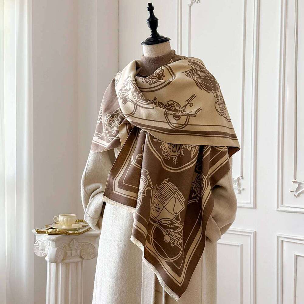 Winter Warm Cashmere Jacquard Scarf New Design Horse Carriage Pattern High Quality Women's Thicken Wrap Shawl Ladies Wool XJ260304