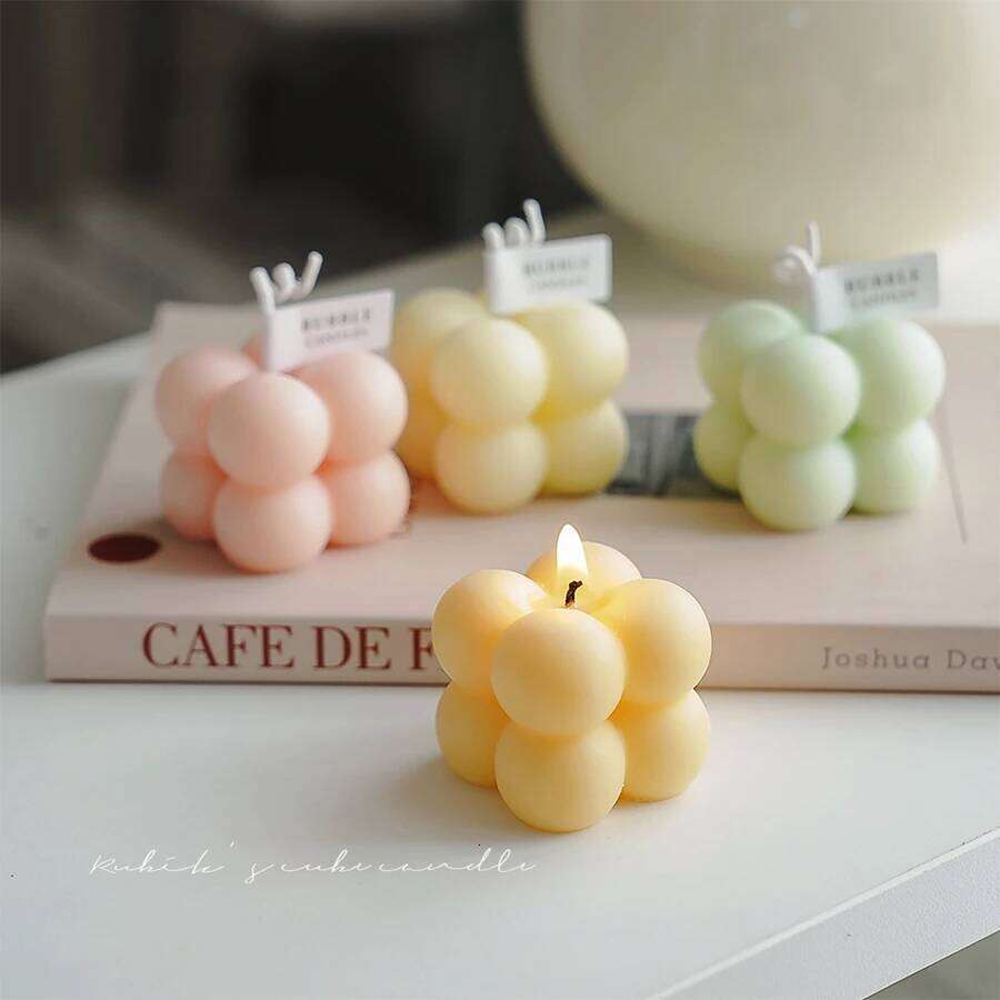 1pc Wholesale Rubik's Cube Aromatherapy Happy Birthday Gift Handmade Bubble Shape Beautiful Scented Candles W260304