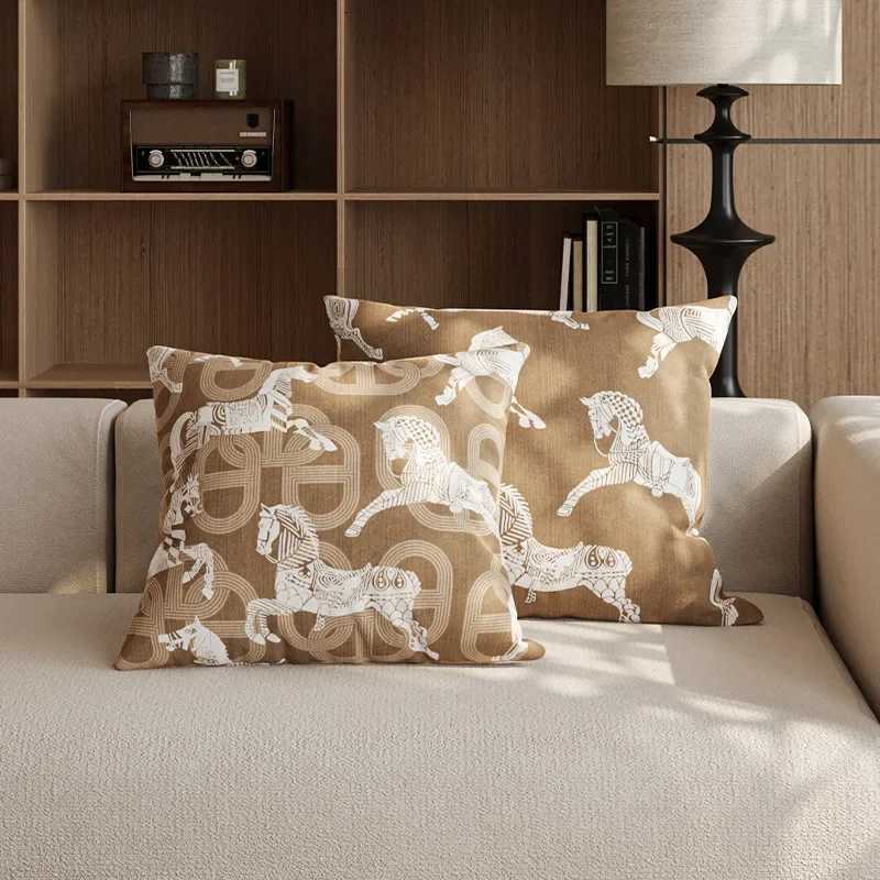 Vintage Horse Print Cushion Cover, French Velvet for Sofa BedroomT260304