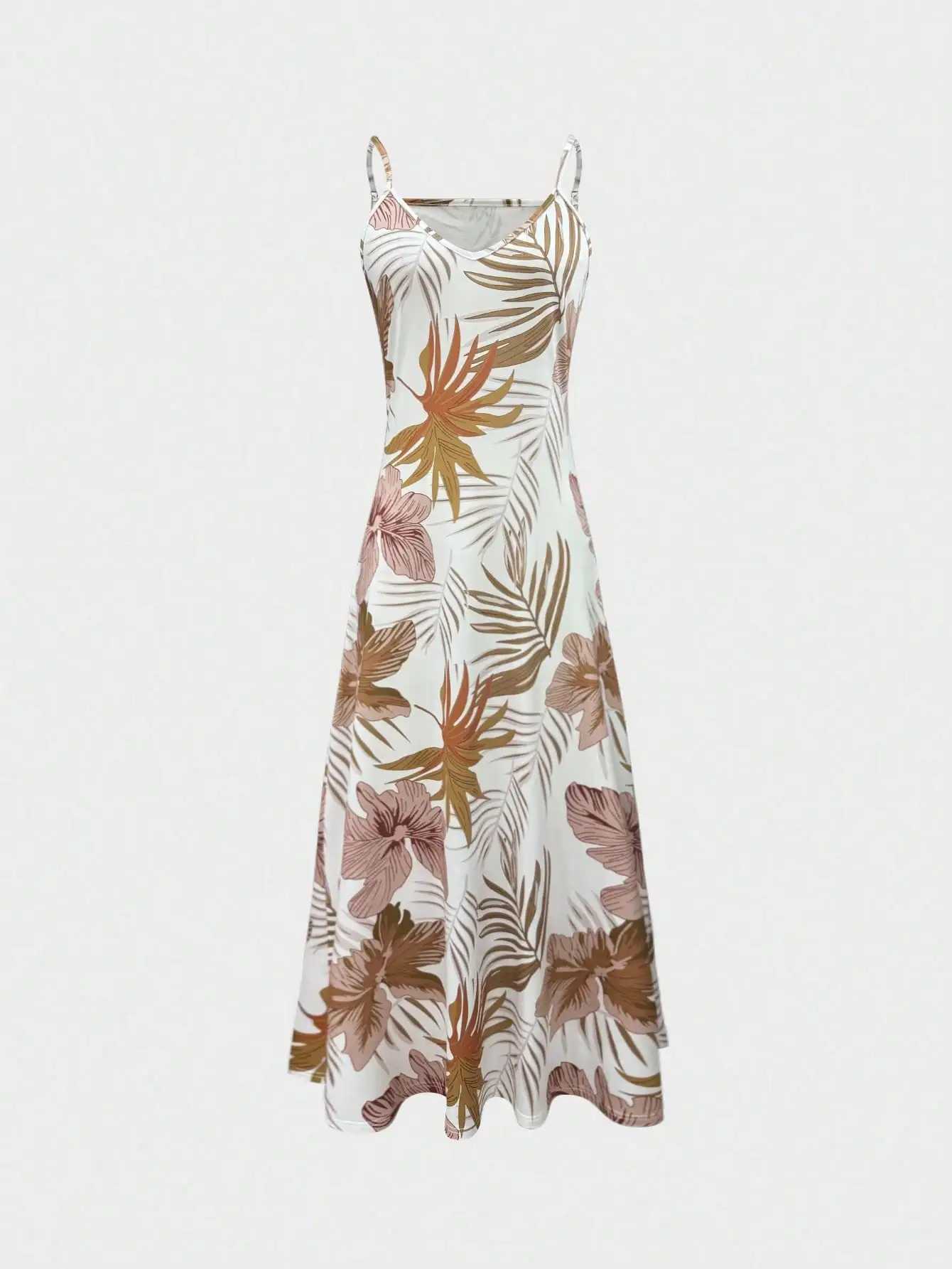 Womens Sleeveless V-Neck Tropical Print Maxi Dress M260304