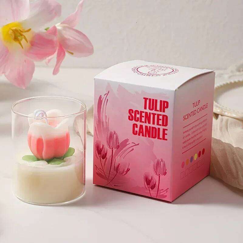 Handmade Tulip Glass Jar Aromatherapy Scented Soy Wax Candle, Birthday Wedding Candles, Home Party Decoration W260304
