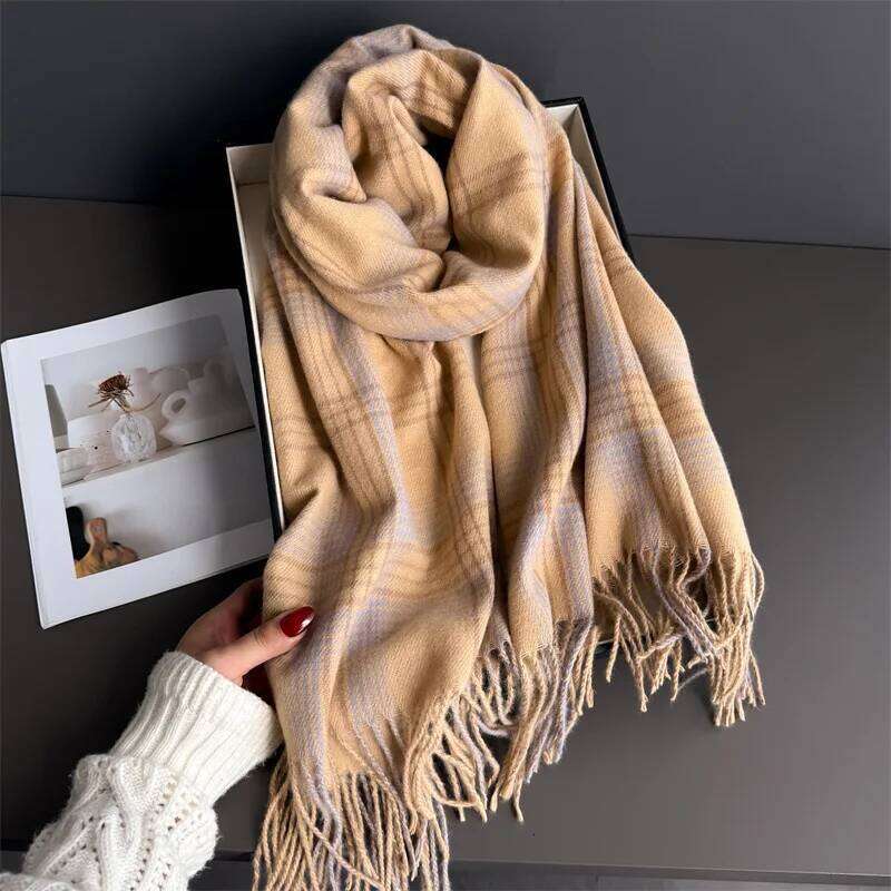 Neck Warmer Scarf For Women Men Winter Fashion Thickened Tassel Pashmina Shawl Faux Cashmere Warps Autumn Ladies Blanket XJ260304