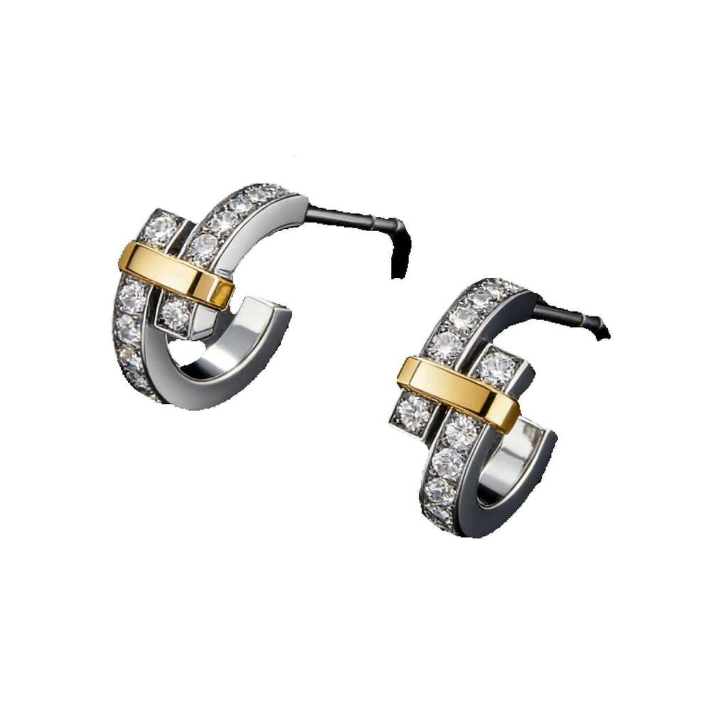 Stylish Sterling Silver Two Tone Interlaced Women S Style Zircon Set Stud Earrings Luxury Party Jewelry