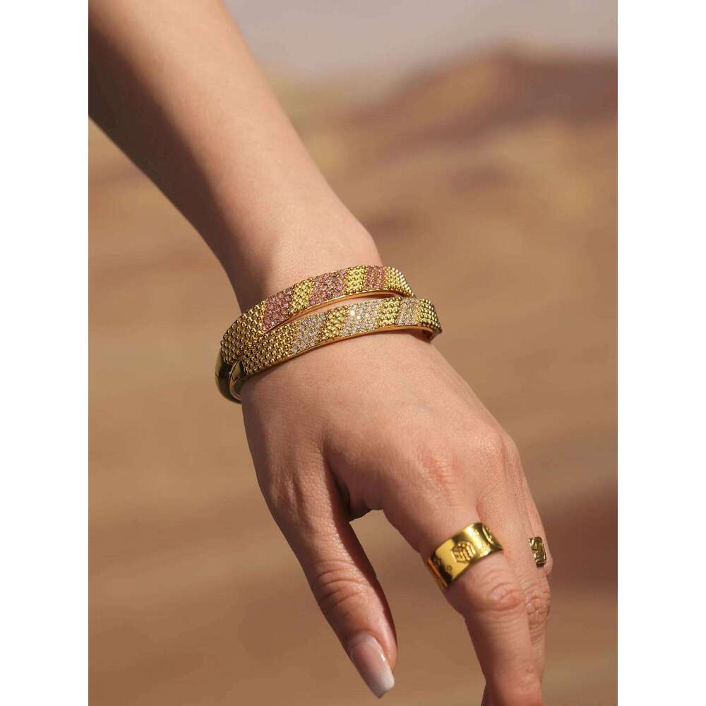 Ferris Wheel Geometric Texture Zircon Inlaid Women's Bangle Stainless Steel Bracelet Waterproof Banquet Luxury Jewelry XJ260303