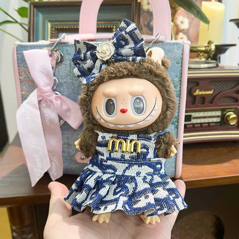 Cute Jacquard Strap Dress Set with Metal Letter & Flower Bow for 17cm Labubu Dolls Party Cosplay GiftT260304