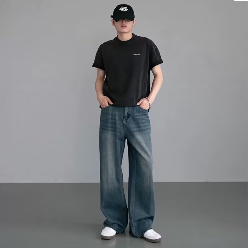 American-style Color-blocking Vintage Jeans For Men Spring/summer Trendy Youthful Stylish Loose-fitting Designer Pants Versatile Casual Pants