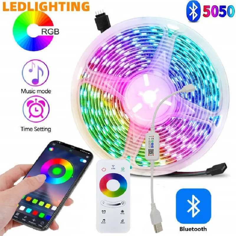1M-30M LED Strip Light Touch Bluetooth App 5050 RGB Led Lights Flexible Ribbon Luces Led DC5V USB TV BackLight Room Decoration H260304