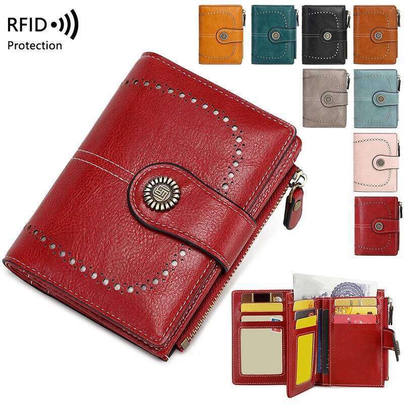 RFID Anti-Theft Retro for Women, Multi-Card Zipper, Zipper Buckle, Fashion Coin Wallet, Multi-functional Short Wallet C260304