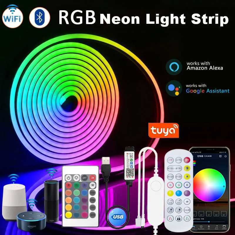 TUYA Wifi Neon LED Strip Lights RGB 5V USB Waterproof Silicone Neon Rope Light APP Control Music Sync Lamp Tape for Room Holiday H260304