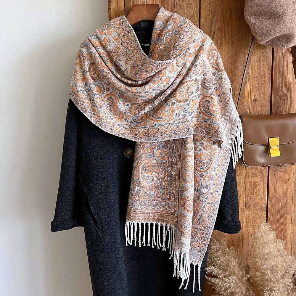 Winter New Brand National Style Paisley Design Thick Pashmina Shawl Long Tassel Print Scarf Women Keep Warm Poncho Stoles XJ260304