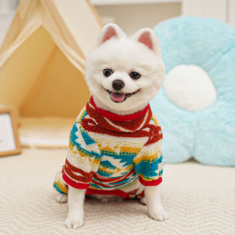 Famous brand Autumn winter four legged belly warming clothes with fleece for pets dogs and cats ethnic style Fair Isle Bichon pajamas pupakaIK