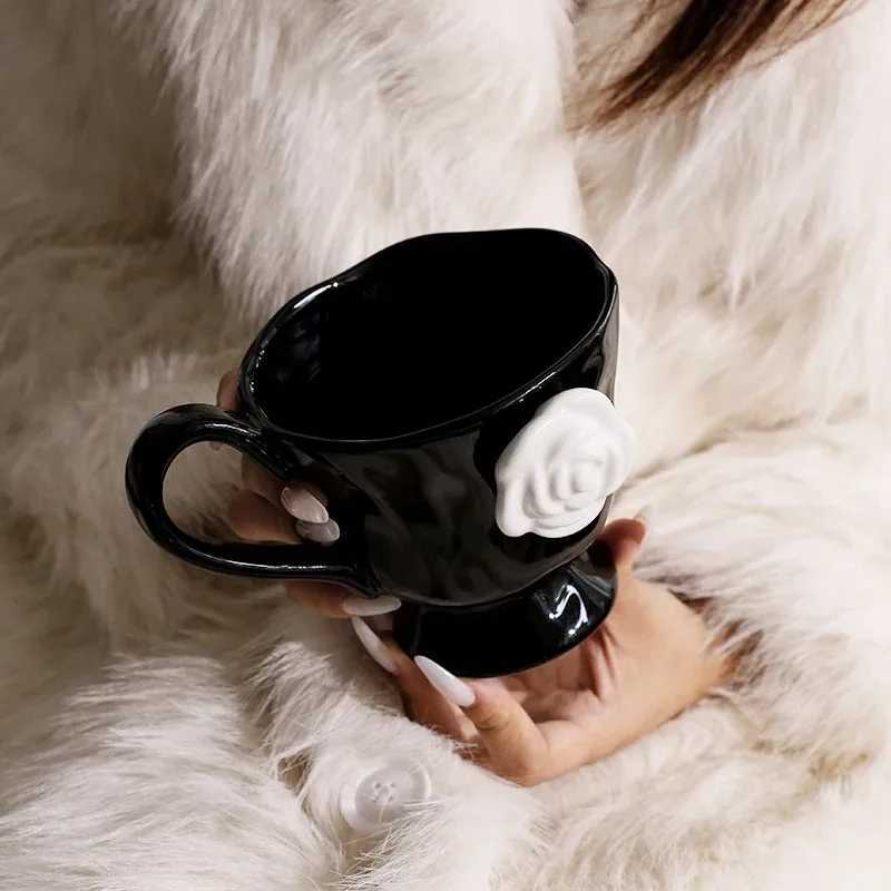 1pcs High-End Camellia Mug Exquisite Niche Design Ceramic Mug Afternoon Tea Camellia Ceramic Cup Mug Coffee Cup Gift SouveniT260304