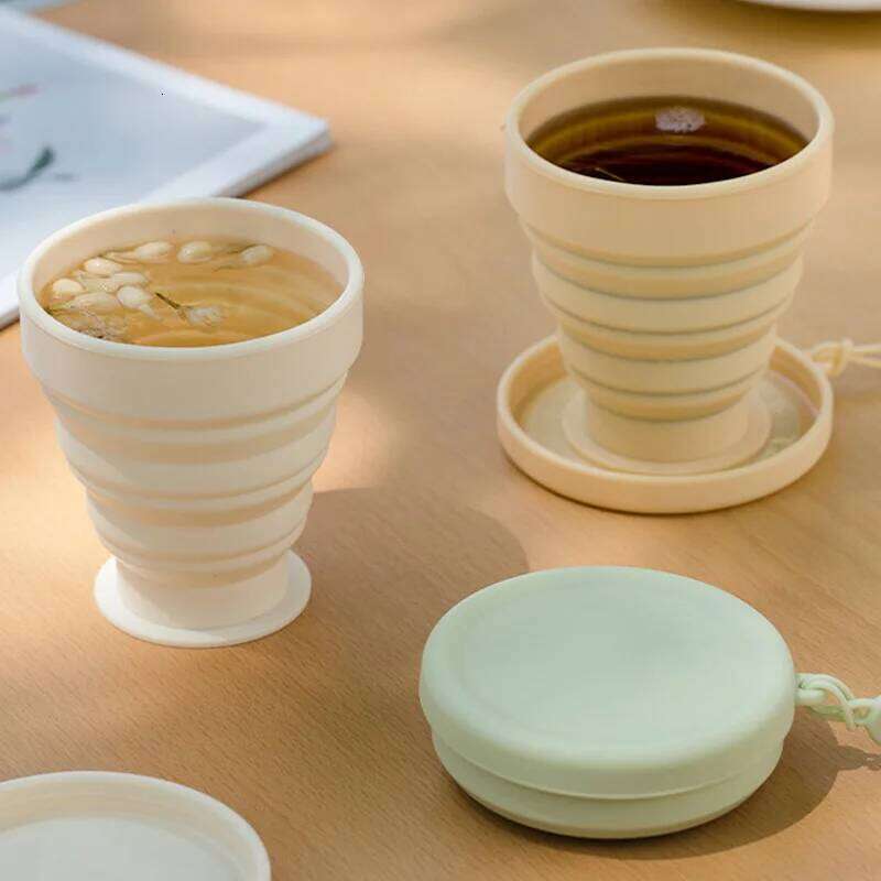 200ml Silicone Folding Water Cup Outdoor Heat Resistant Mug with Lid Reusable Portable Drinking Mugs for Travel Camping S260303 9ed