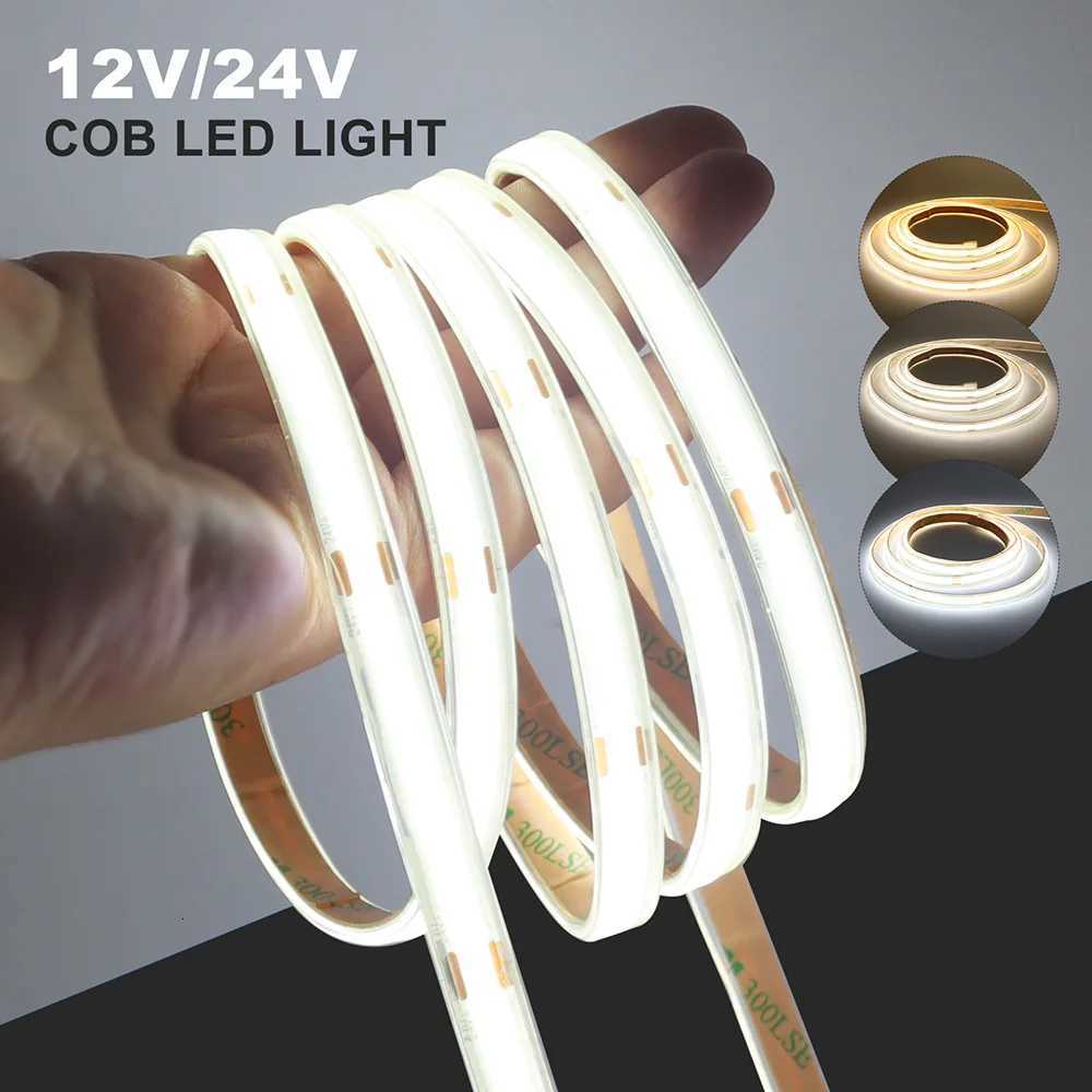 IP67 Waterproof COB LED Strip Light 12V 24V 3000K 4000K 6000K Flexible Led Tape 5m 10m 20m 05m 1m 2m 480LEDs/m Linear Lighting H260304